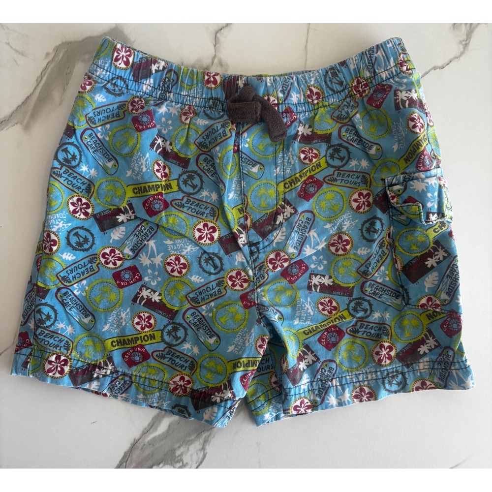 Fisher Price Toddler Boys Blue Tropical Beach Stamp Print Cotton Shorts 3T